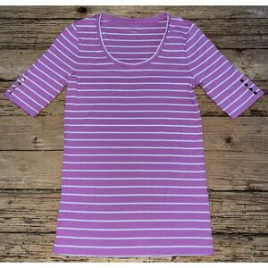 Ann Taylor Women’s Size M Purple And White Striped Mid Sleeve Top NWT